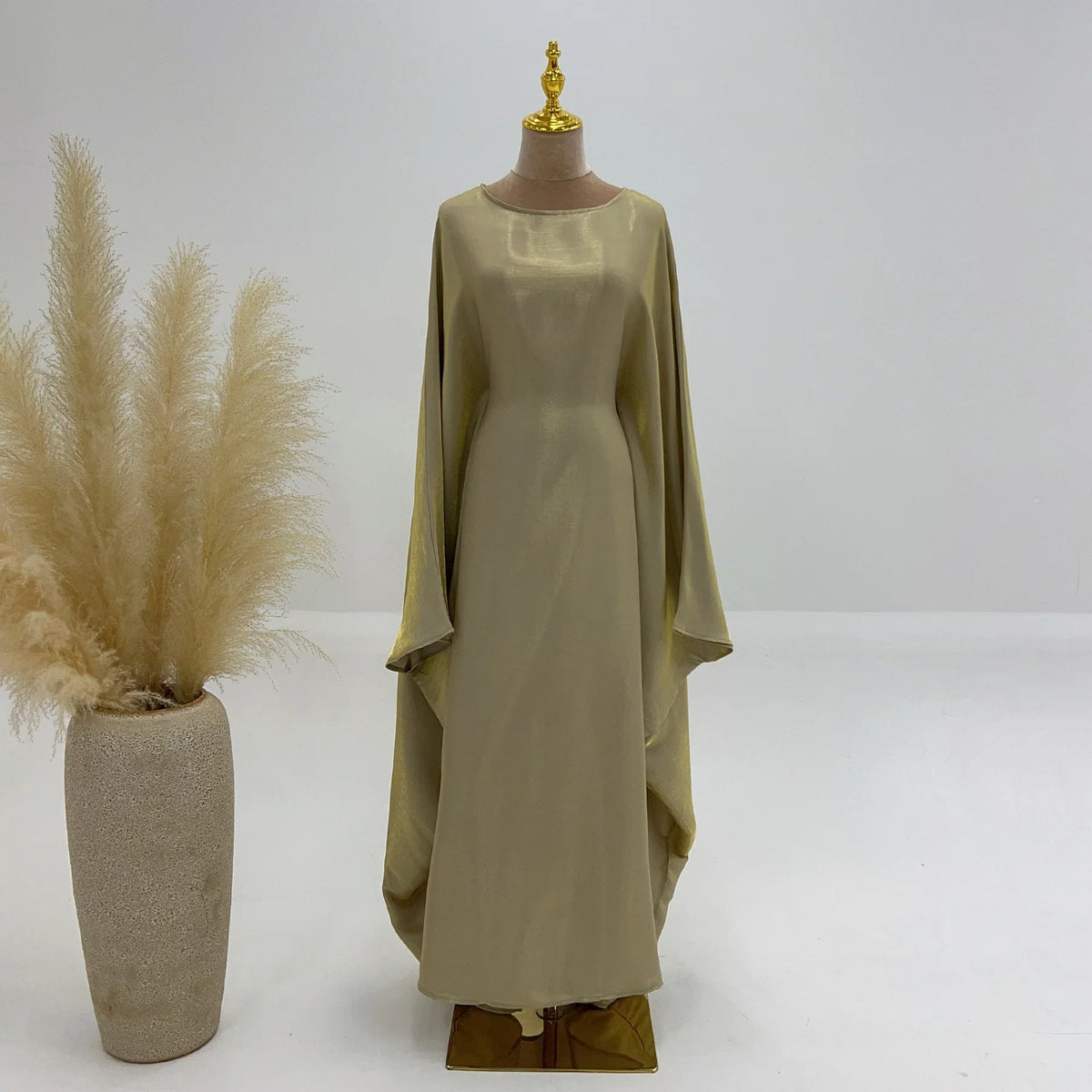 MH44 Plus Size Kaftan Abaya – Shiny Eid & Iftar Batwing Dress with Belt