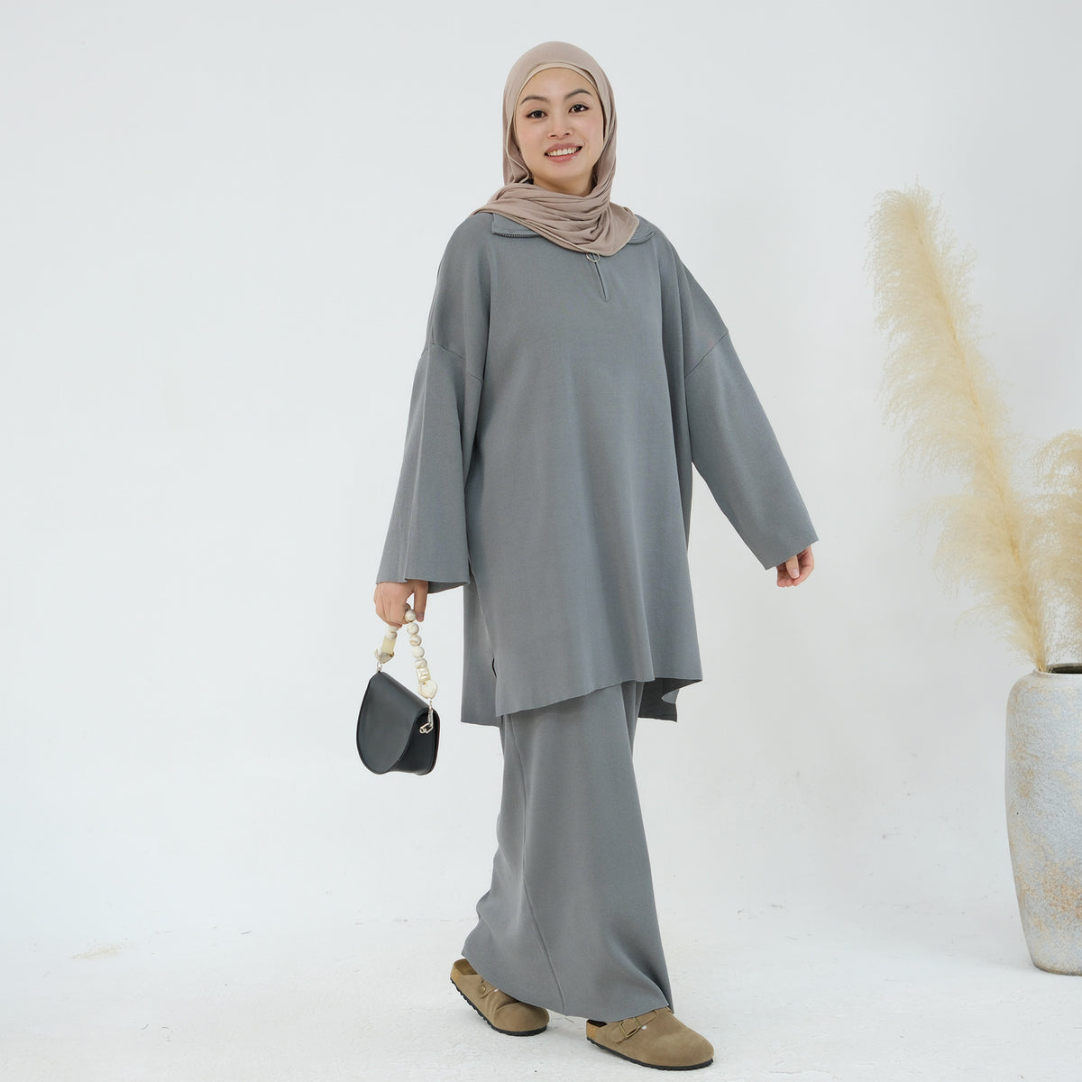 MH99 Thick Knit Two-Piece Set – Loose Sweater & Maxi Skirt for Winter