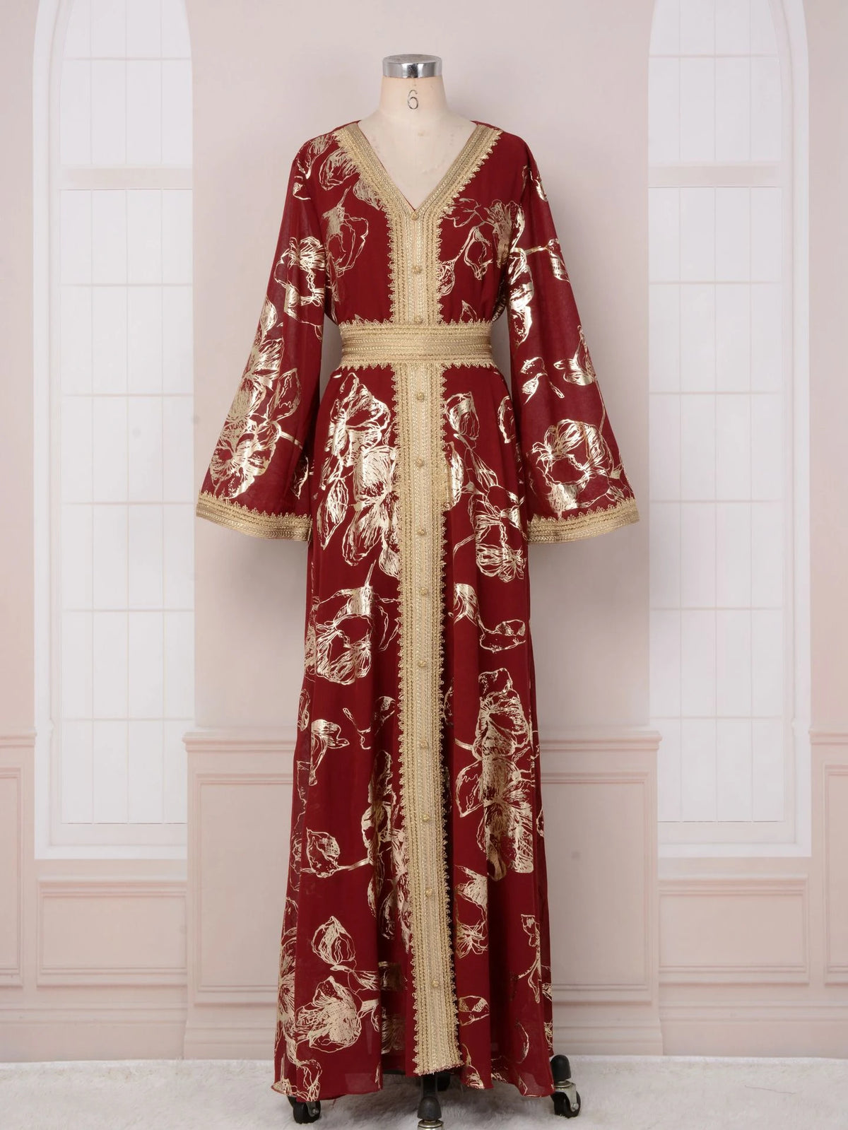 MH84 Summer Dubai Abaya Dress | Lightweight Gold Print Modest Maxi Kaftan