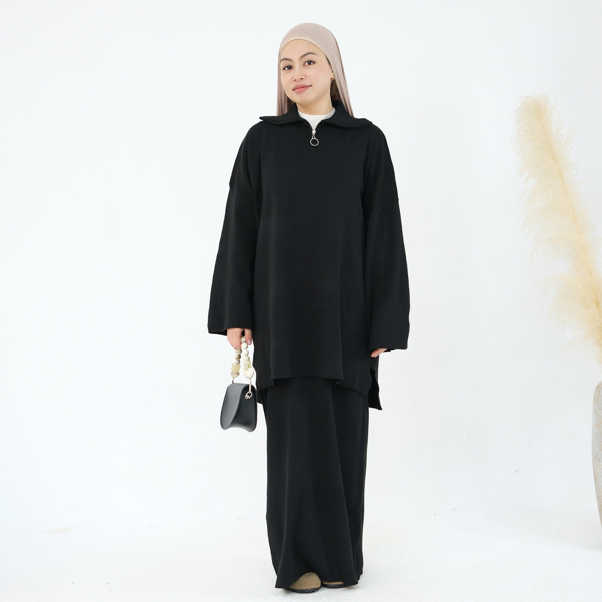 MH99 Thick Knit Two-Piece Set – Loose Sweater & Maxi Skirt for Winter