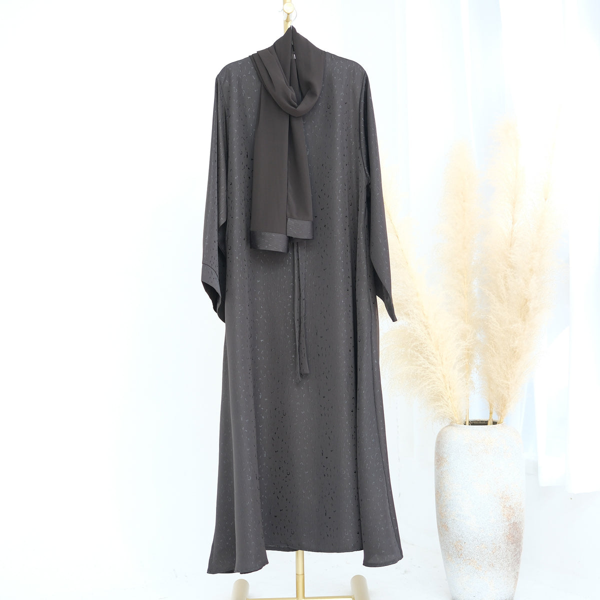 3D Jacquard Abaya – Elegant Belted Dress or Open Abaya | view 23 | Maha The Label modest wear