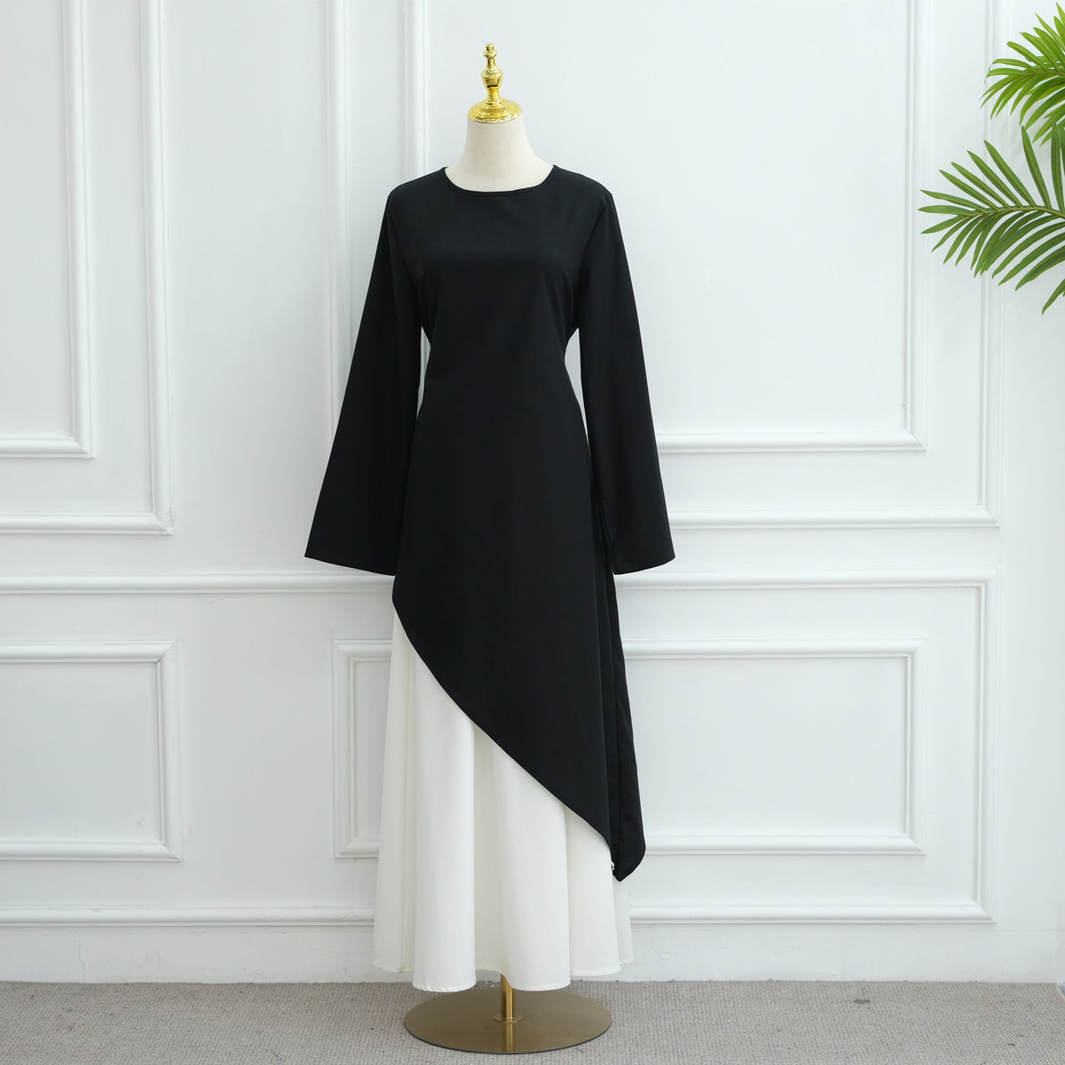 MH87 Modest Cotton-Linen Two-Piece Set – Asymmetric Drape Top & Maxi Skirt | Muslim Women Outfit for Eid & Daily Wear