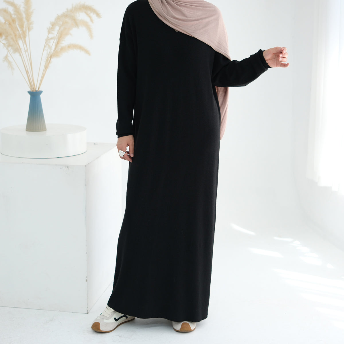 Autumn Winter Knit Maxi Dress for Muslim Women | Modest Long | side view | Maha The Label modest wear