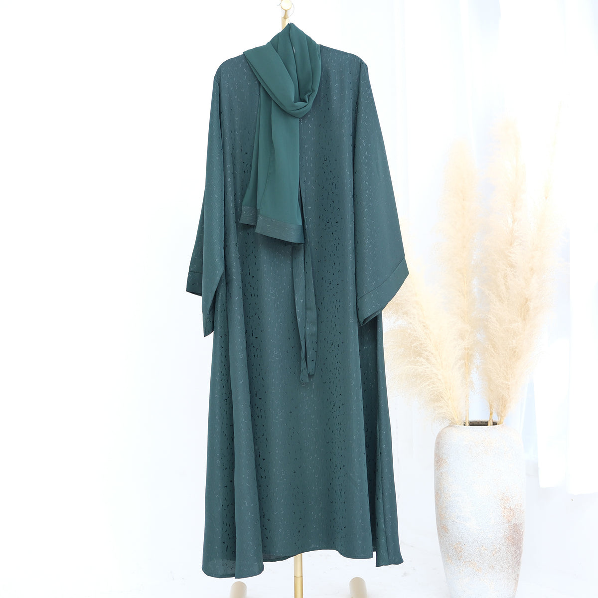 3D Jacquard Abaya – Elegant Belted Dress or Open Abaya | view 24 | Maha The Label modest wear