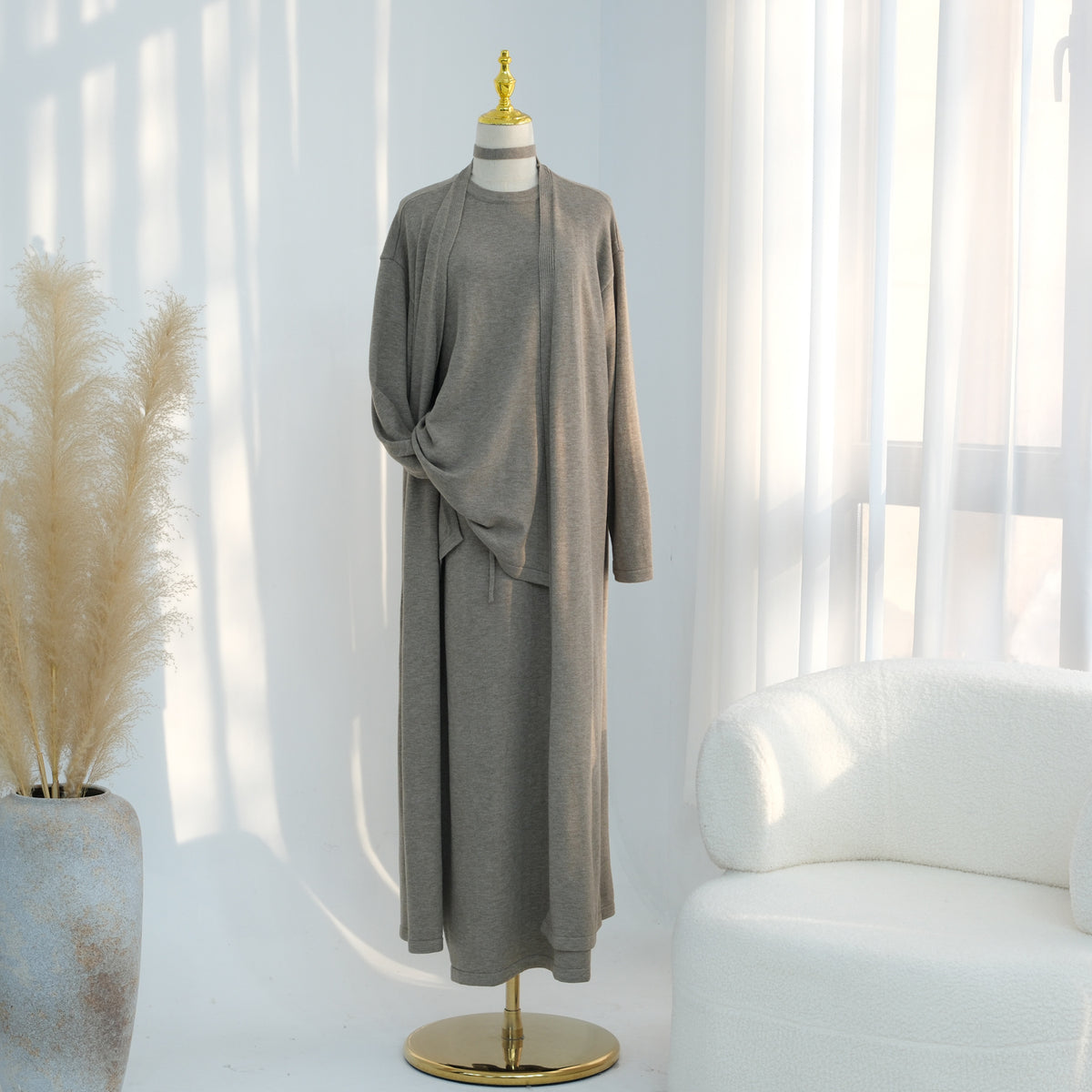 Knitted 3-Piece Set Skirt Top Cardigan | Modest Fashion Outf | view 21 | Maha The Label modest fashion outfit