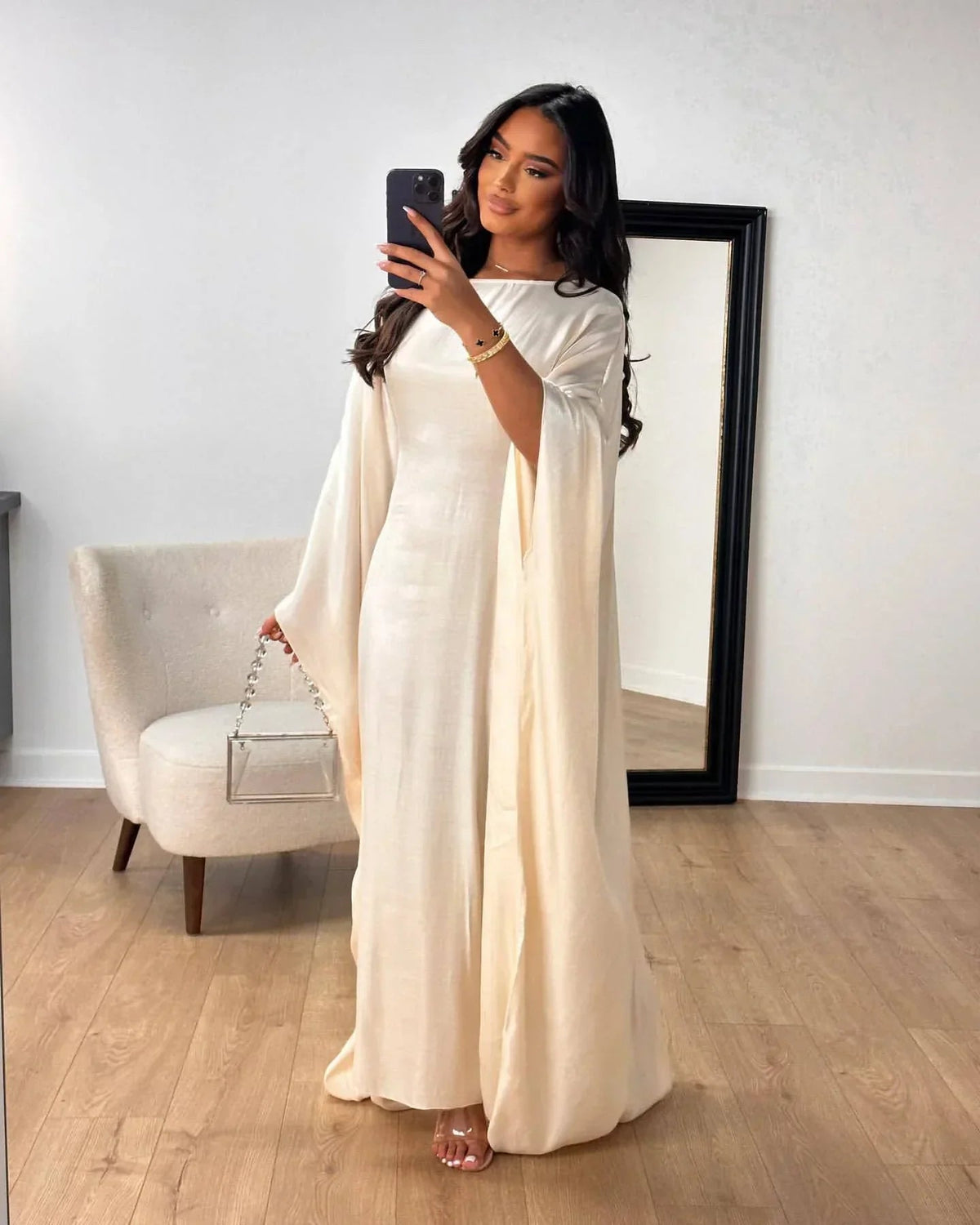 MH44 Plus Size Kaftan Abaya – Shiny Eid & Iftar Batwing Dress with Belt