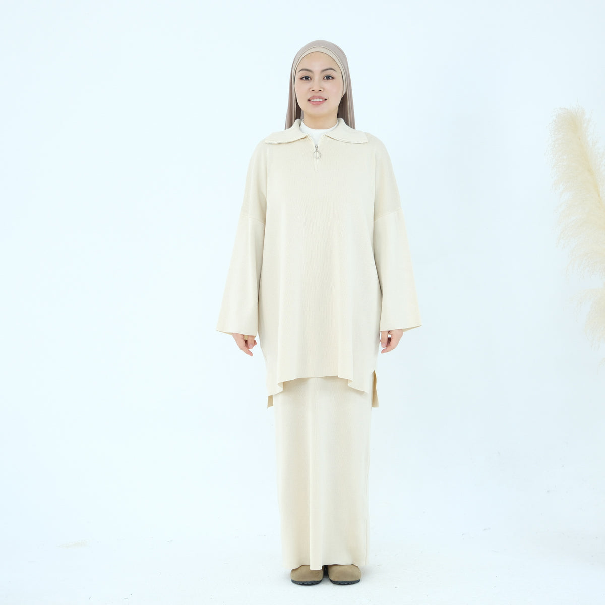 MH99 Thick Knit Two-Piece Set – Loose Sweater & Maxi Skirt for Winter