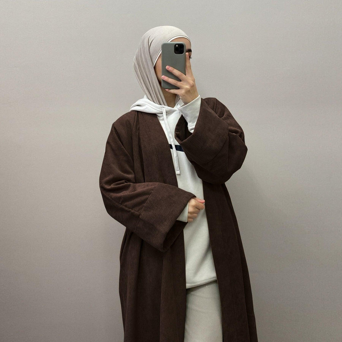 Aaliyah Corduroy Open Abaya Coat | Warm Winter Muslim Dress with Pockets - Mahathelabel
