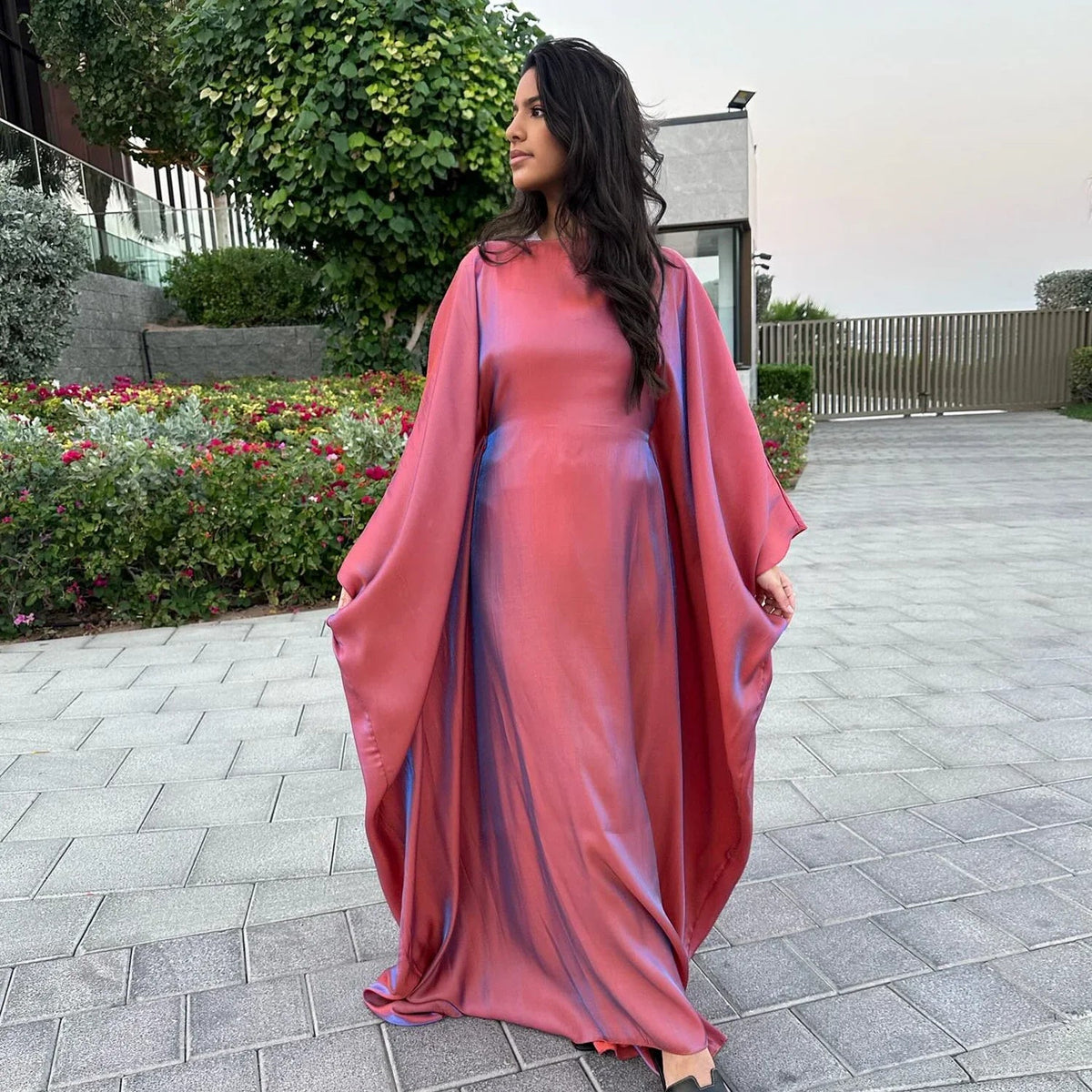 MH44 Plus Size Kaftan Abaya – Shiny Eid & Iftar Batwing Dress with Belt