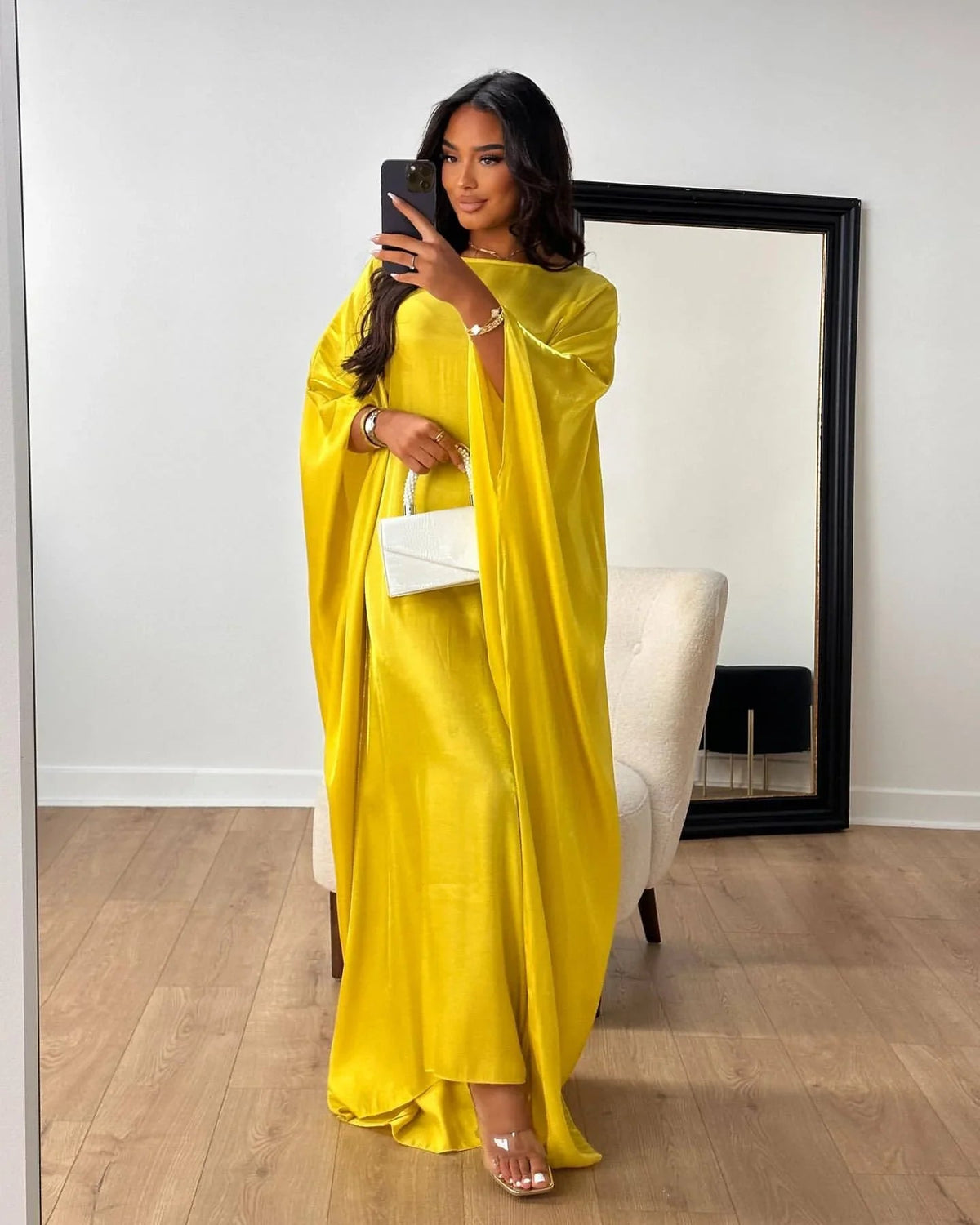 MH44 Plus Size Kaftan Abaya – Shiny Eid & Iftar Batwing Dress with Belt