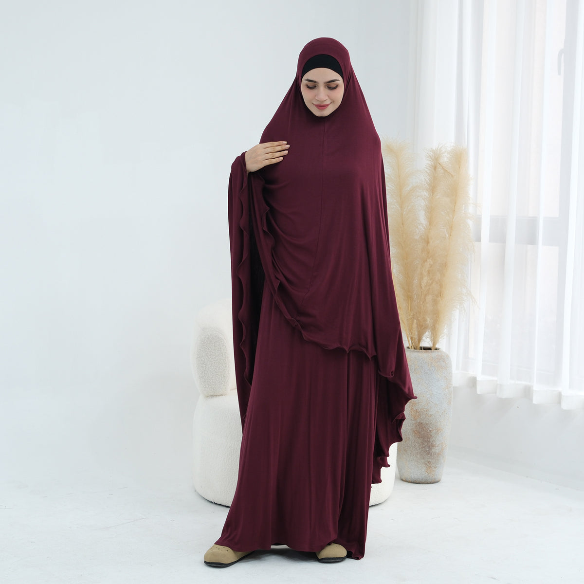 Modal Jersey Prayer Outfit Set – One-Piece Khimar & Long Dre | lifestyle wear | Maha The Label modest wear