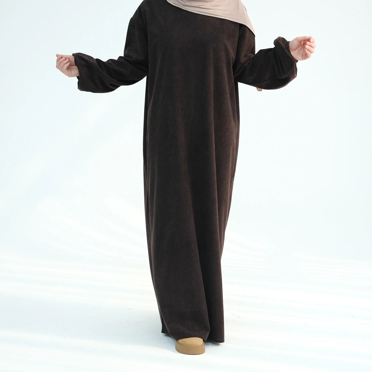 MH32 Safaa Corduroy Winter Abaya Dress | Modest Ribbed Cuff Maxi for Women