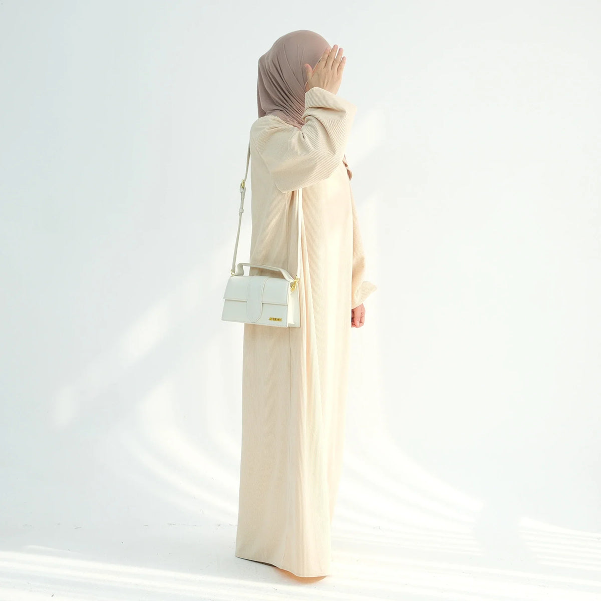 MH32 Safaa Corduroy Winter Abaya Dress | Modest Ribbed Cuff Maxi for Women