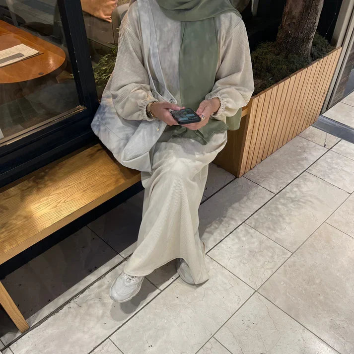 MH32 Safaa Corduroy Winter Abaya Dress | Modest Ribbed Cuff Maxi for Women
