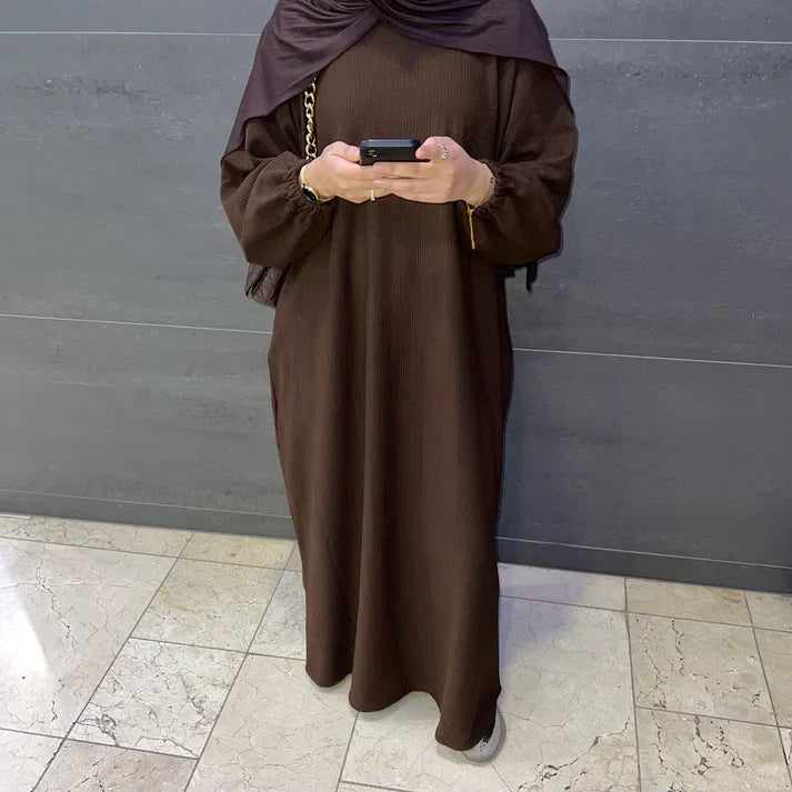 MH32 Safaa Corduroy Winter Abaya Dress | Modest Ribbed Cuff Maxi for Women