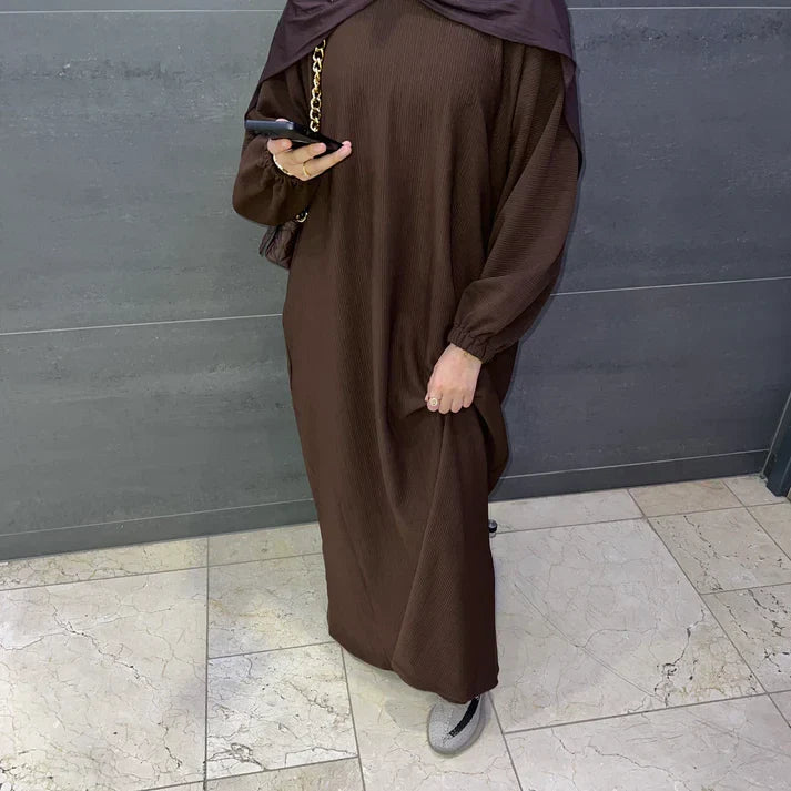 MH32 Safaa Corduroy Winter Abaya Dress | Modest Ribbed Cuff Maxi for Women