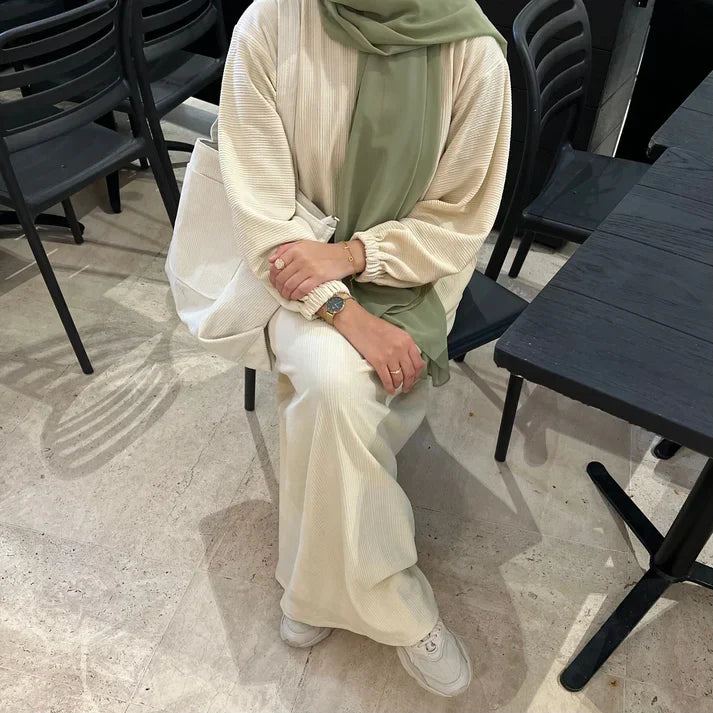 MH32 Safaa Corduroy Winter Abaya Dress | Modest Ribbed Cuff Maxi for Women