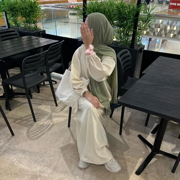 MH32 Safaa Corduroy Winter Abaya Dress | Modest Ribbed Cuff Maxi for Women