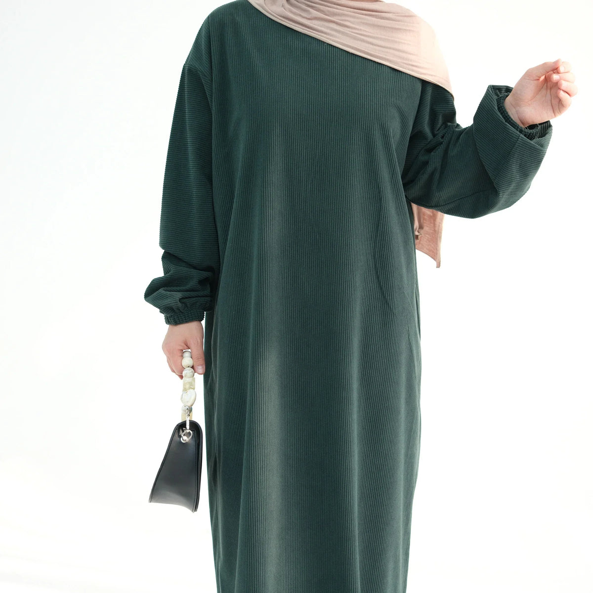 MH32 Safaa Corduroy Winter Abaya Dress | Modest Ribbed Cuff Maxi for Women
