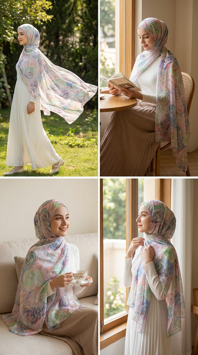 Diamond Pink Rose Mulberry Silk Scarf - Luxury Print Shawl | | lifestyle wear | Maha The Label hijab scarf