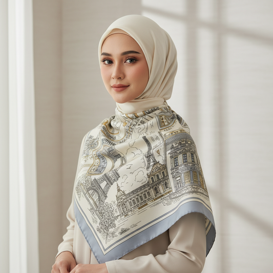 Silk Scarf Women Spring - Striped Mulberry Square UV Protect | front view | Maha The Label hijab