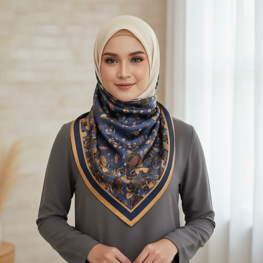 Silk Scarf Women Spring - Striped Mulberry Square UV Protect | front view | Maha The Label hijab