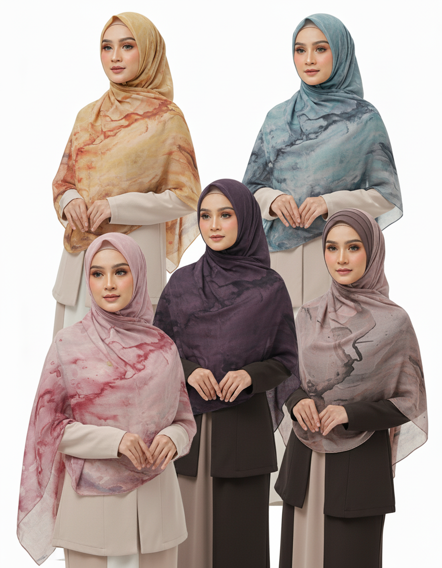 Muslim Hijab Scarf - Soft Modal Ink Print Headscarf for Wome | front view | Maha The Label hijab
