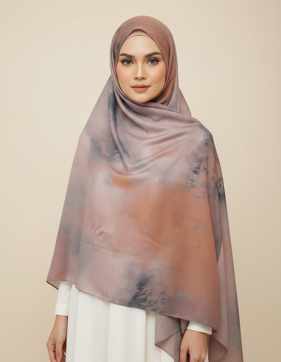 Muslim Hijab Scarf - Soft Modal Ink Print Headscarf for Wome | side view | Maha The Label hijab