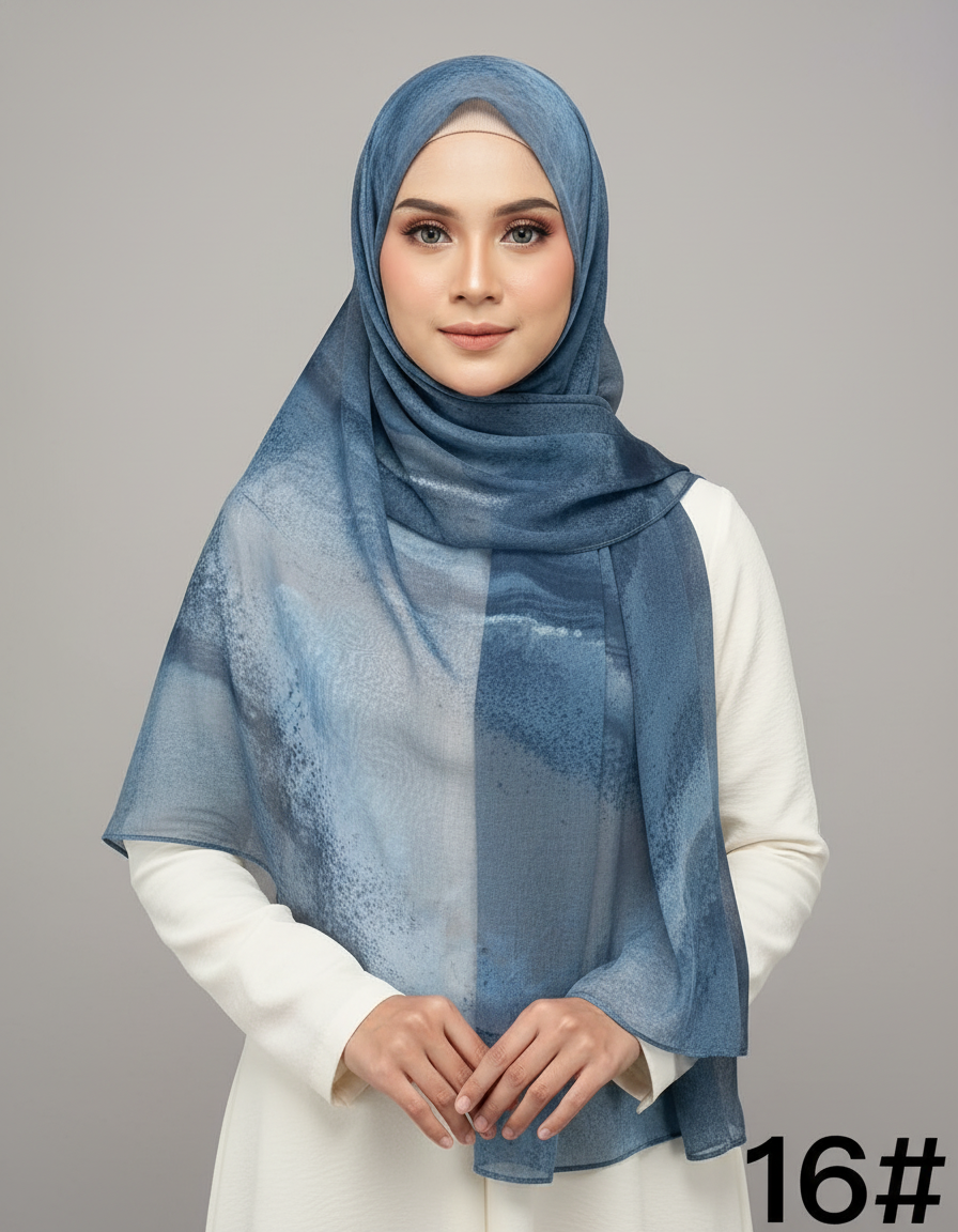 Premium Modal Hijab Scarf - Elegant Ink Print Shawl Wom — side view | Maha The Label hijab