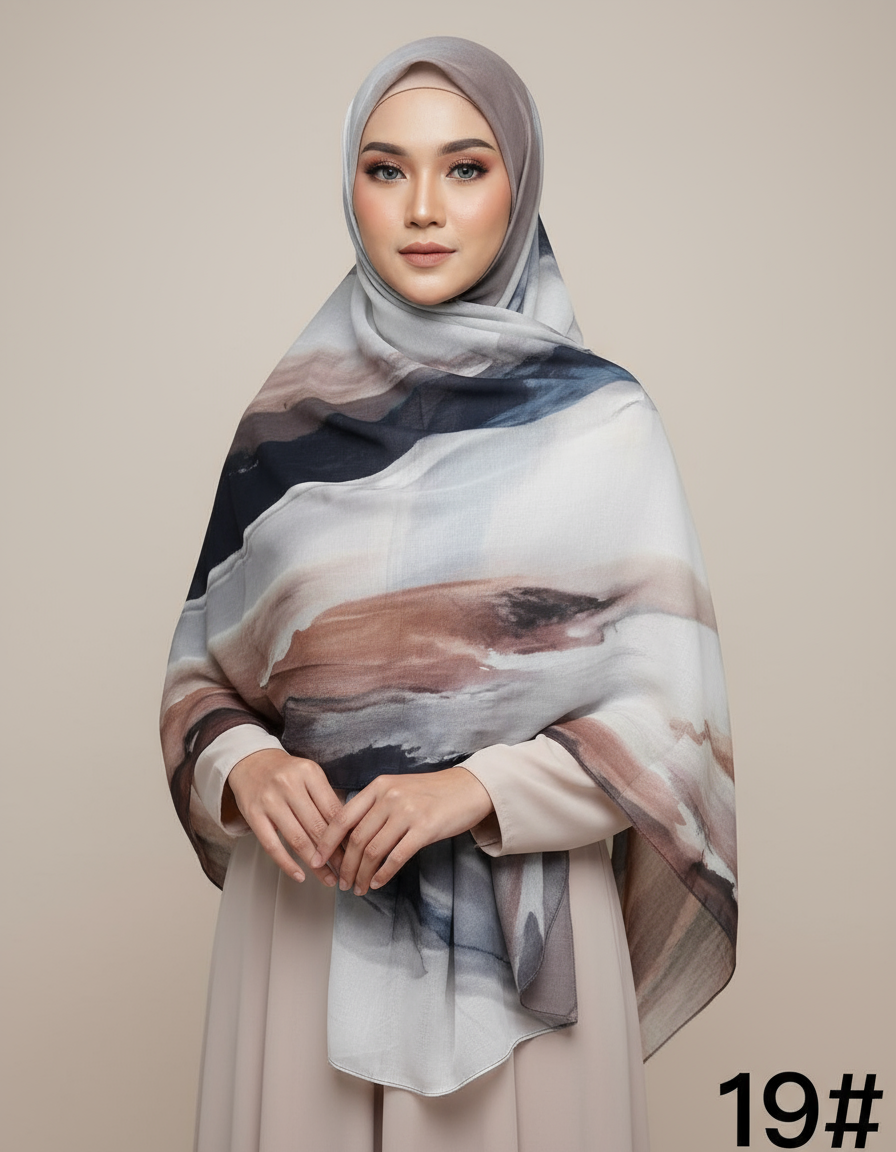 Premium Modal Hijab Scarf - Elegant Ink Print Shawl Wom — fabric detail | Maha The Label hijab