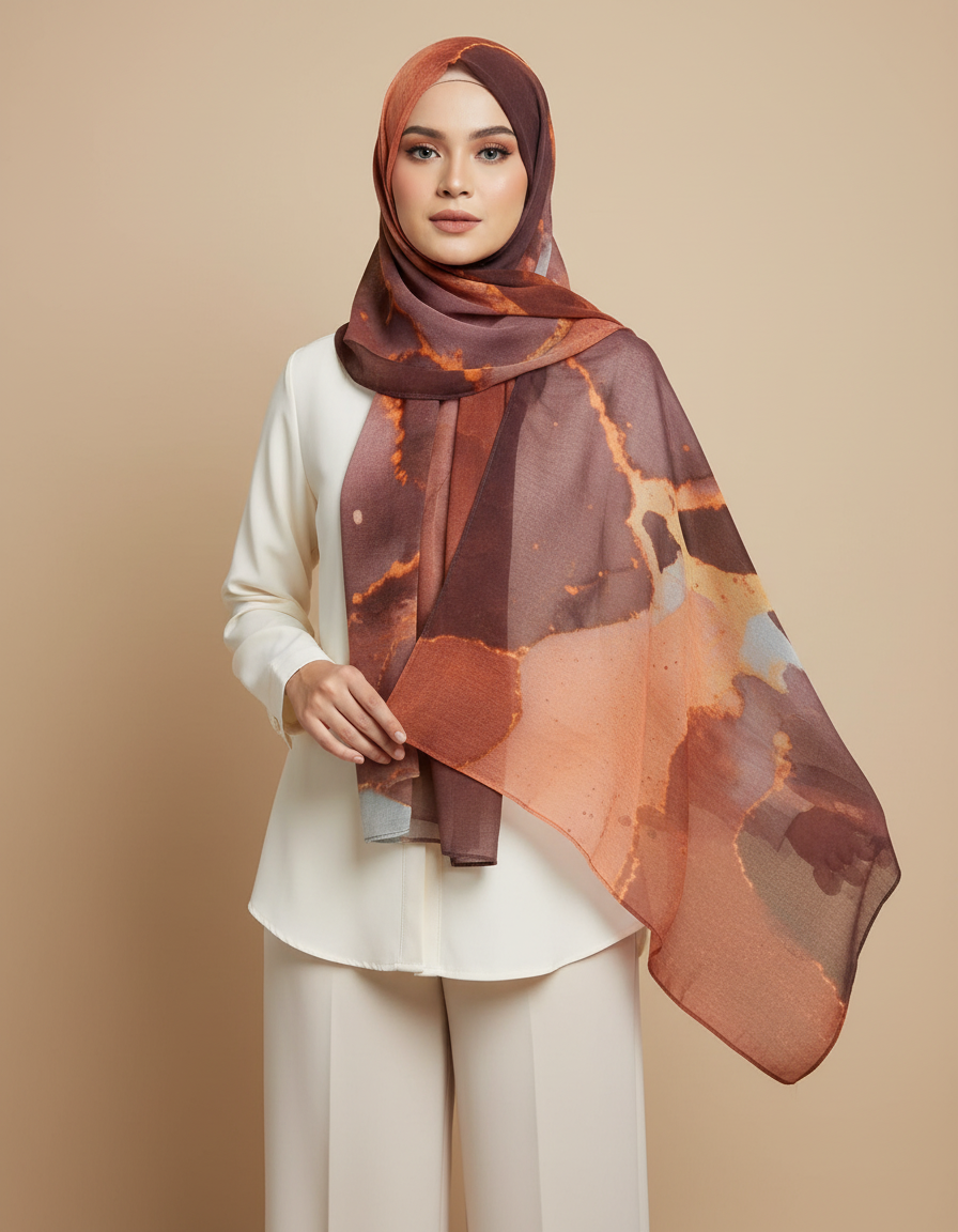 Premium Modal Hijab Scarf - Elegant Ink Print Shawl Wom — model wearing | Maha The Label hijab