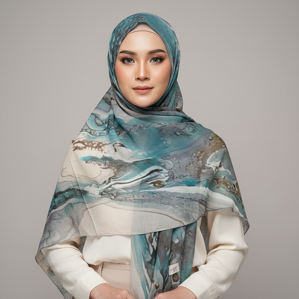Muslim Hijab Scarf - Soft Modal Ink Print Headscarf for Wome | full length view | Maha The Label hijab
