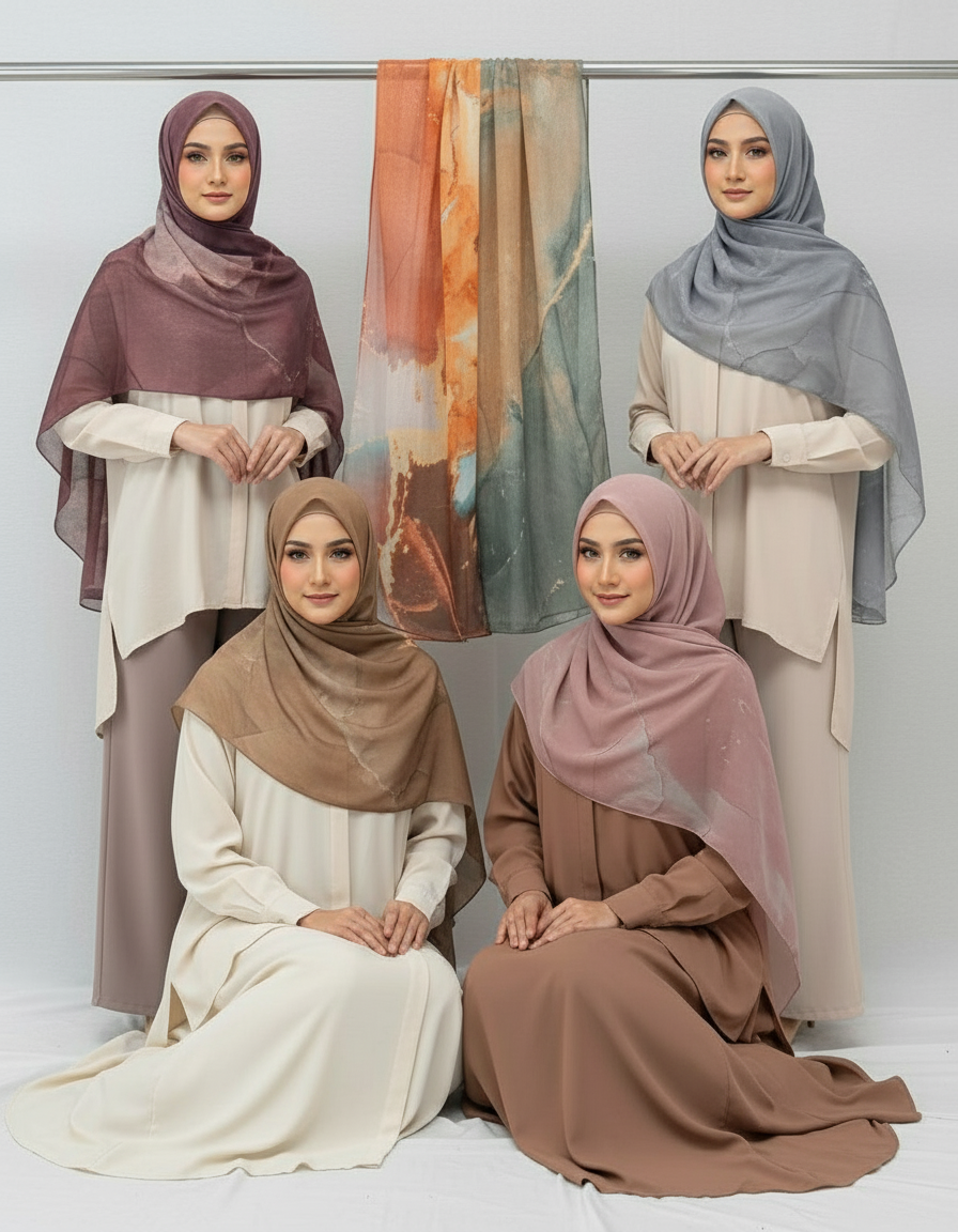 Lightweight Modal Hijab - Watercolor Print Scarf for Women | front view | Maha The Label hijab