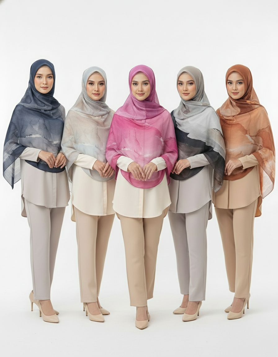 Premium Modal Hijab Scarf - Elegant Ink Print Shawl Women | front view | Maha The Label hijab