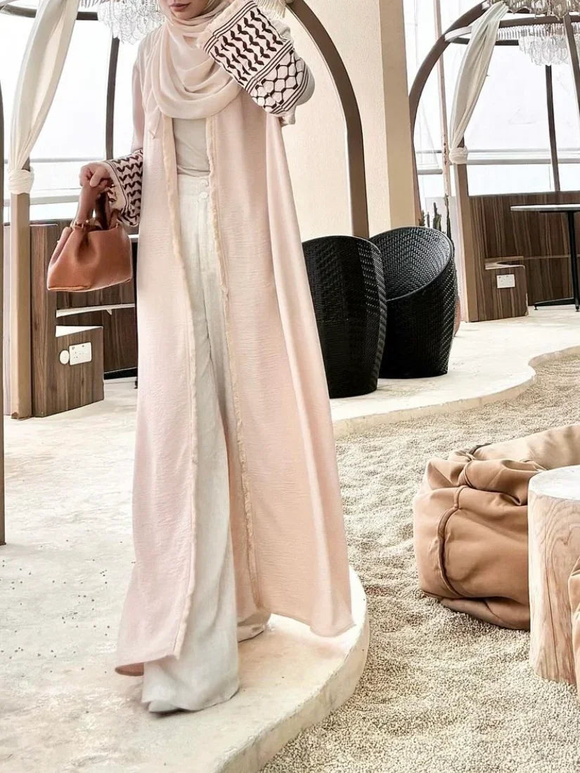 Keffiyeh Kimono Abaya – Belted Robe with Tassels (Cardigan + | view 12 | Maha The Label modest fashion outfit