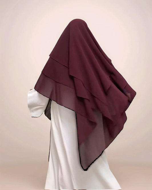 Triple Layer chiffon Khimar Hijab| Modest Wear for Prayer & Daily Use -MahaTheLabel - Mahathelabel