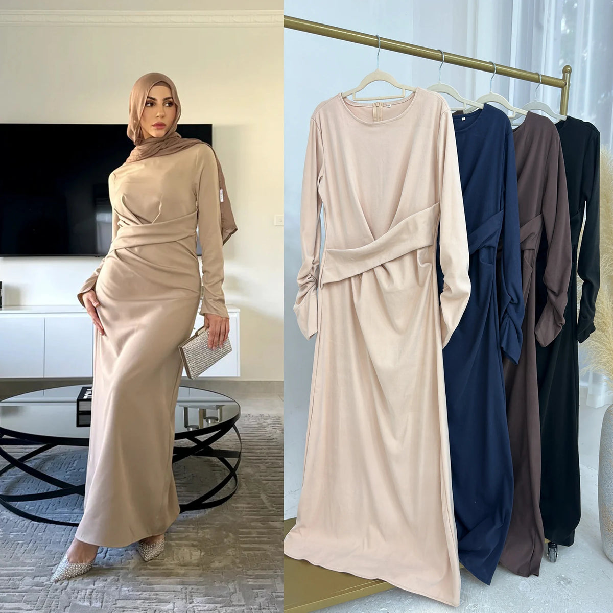 MH24 Winter Double-Sided Velvet Abaya Dress- Modest Islamic Maxi