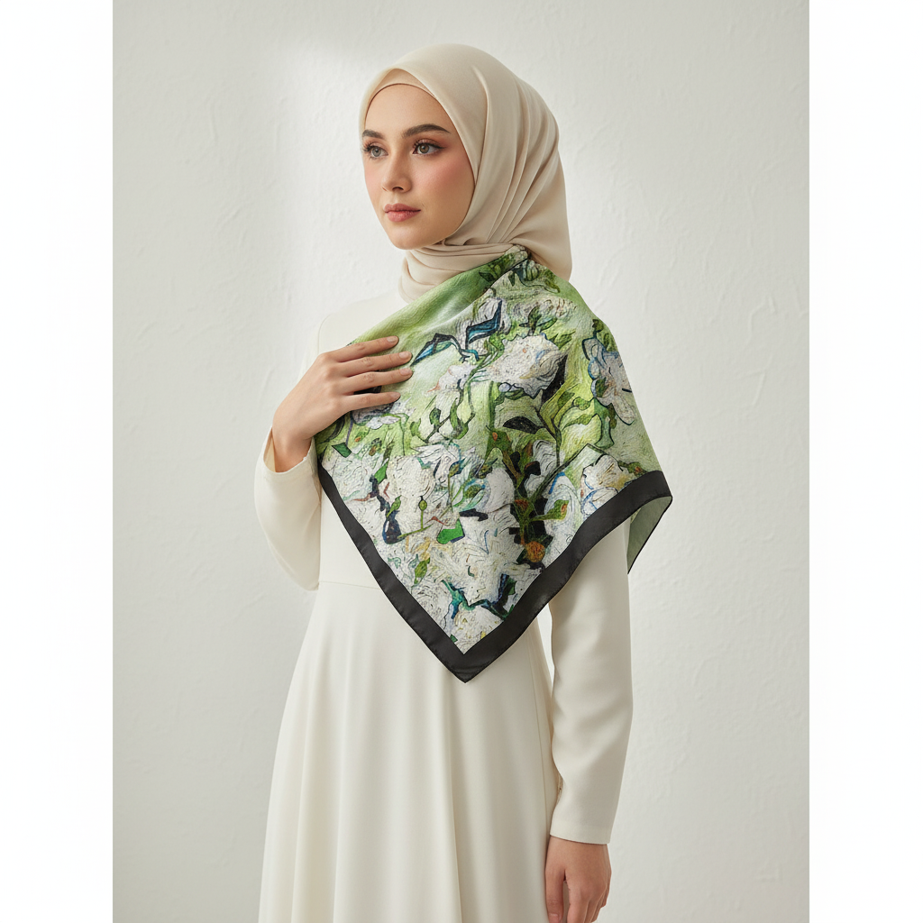 Silk Scarf Women Spring - Striped Mulberry Square UV Protect | side view | Maha The Label hijab