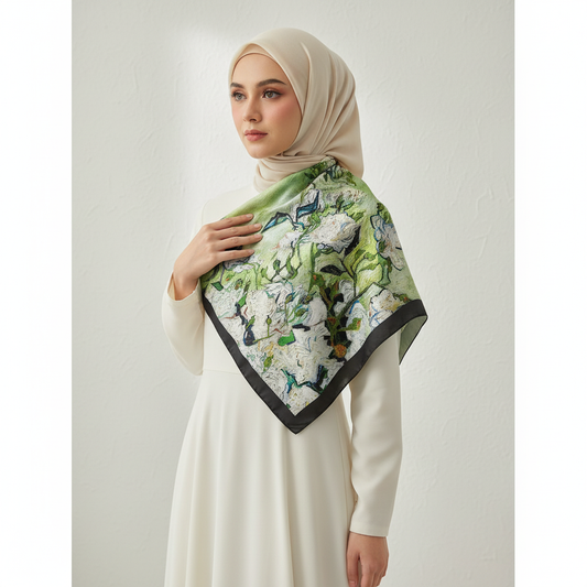 Silk Scarf Women Spring - Striped Mulberry Square UV Protect | front view | Maha The Label hijab
